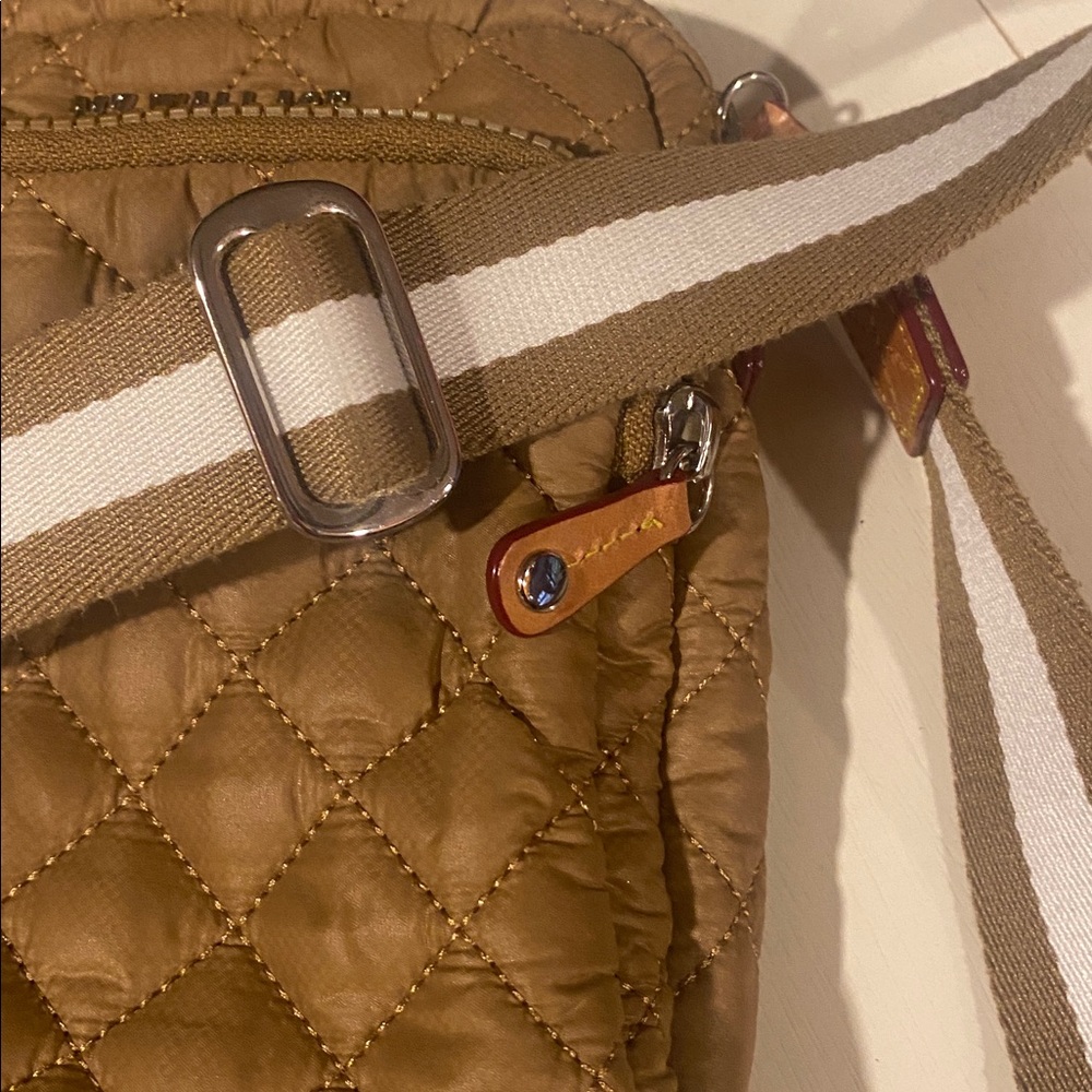 MZ Wallace Quilted Crossbody in Camel Brown with Striped Strap - Picture 5 of 5